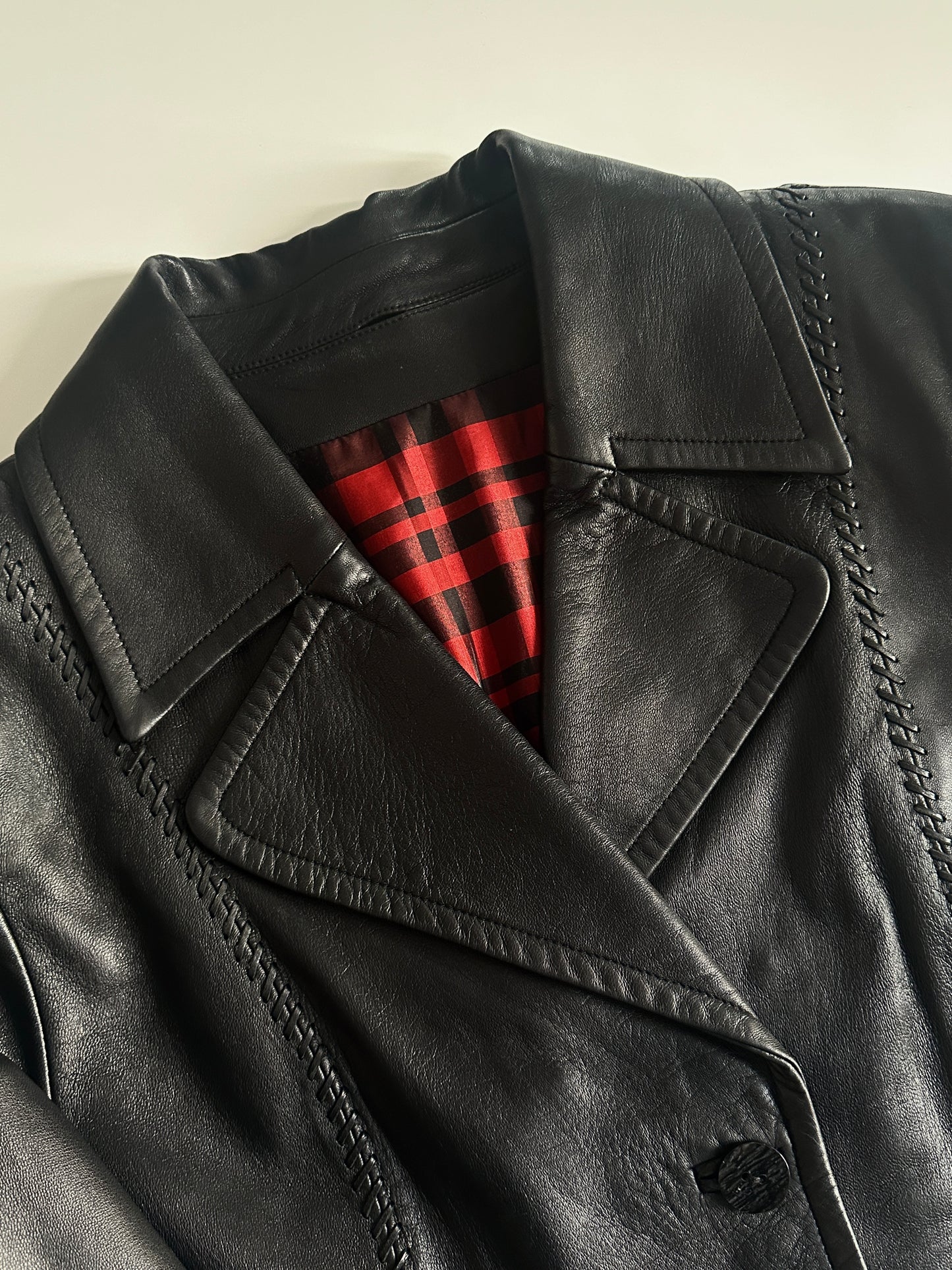 Soft Leather Nappa Coat with Whipstitch Details