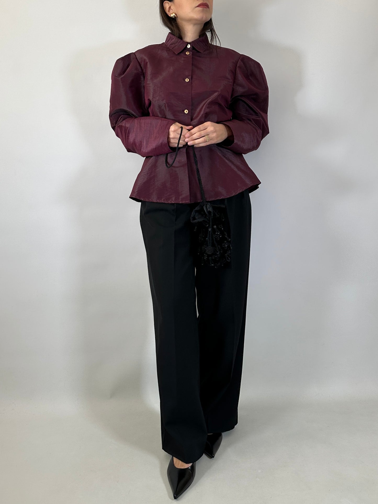 Vintage Burgundy Puff Sleeve Shirt