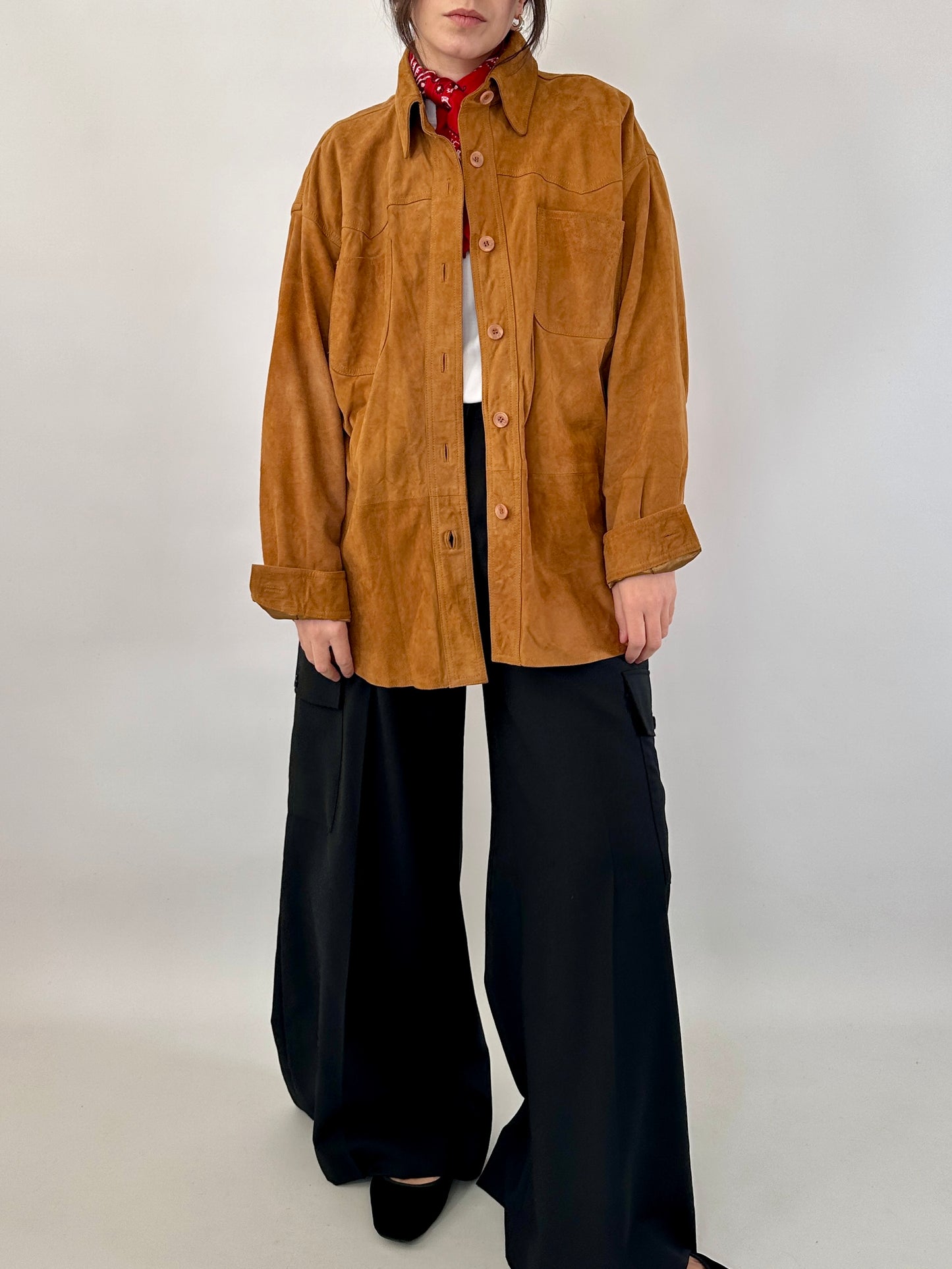 Vintage overshirt in tan real suede