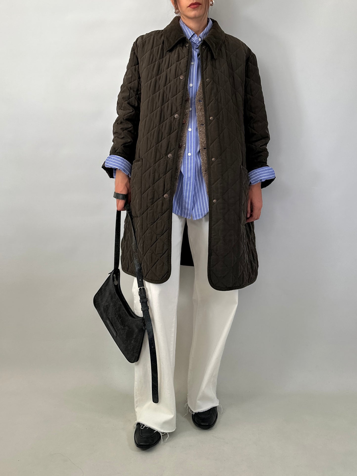 Silk long quilted jacket