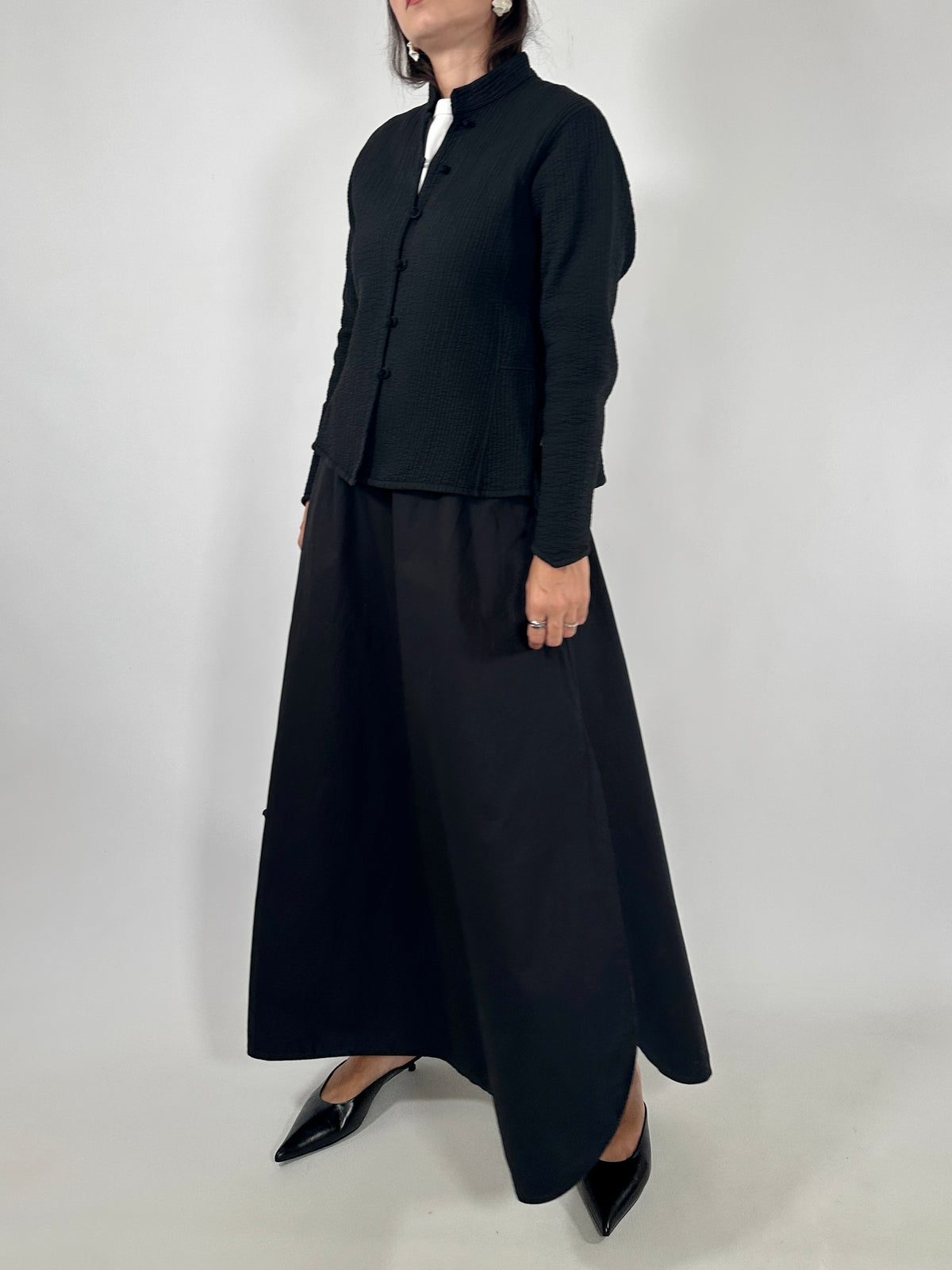 Textured Cotton Mandarin Jacket