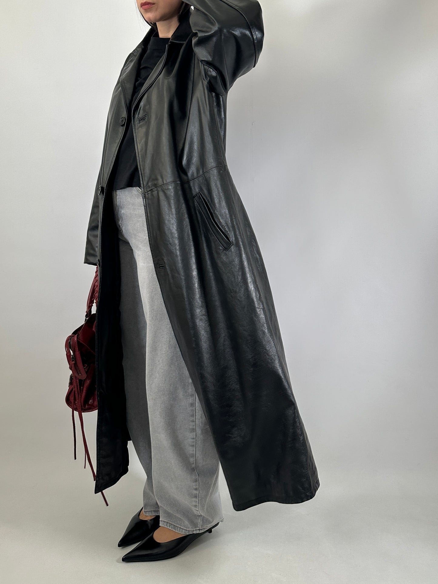 Extra long genuine leather coat