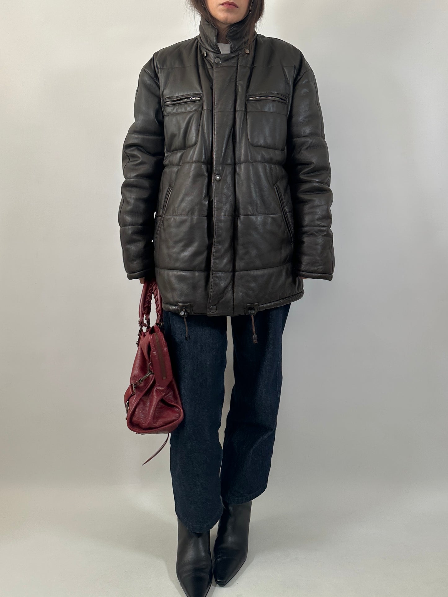 Dark Brown Quilted Leather Jacket