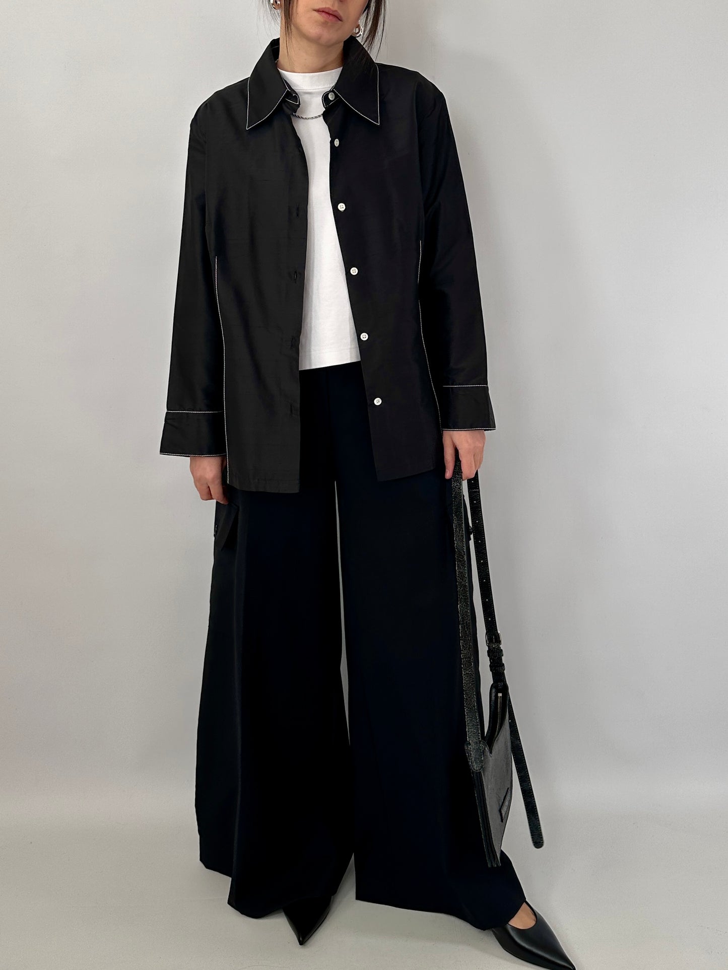 Contrast stitch silk shirt