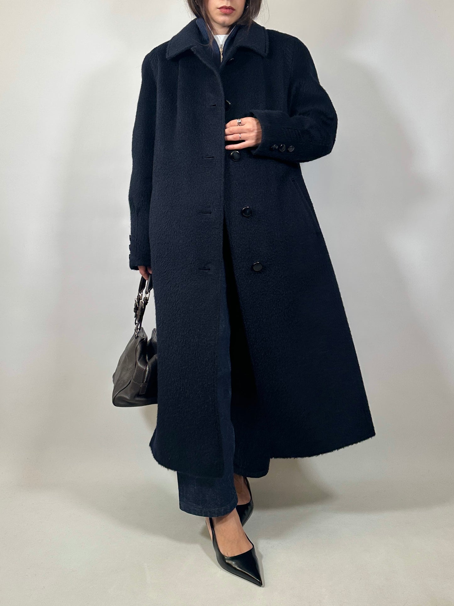 Long Blue Lama and Wool Coat