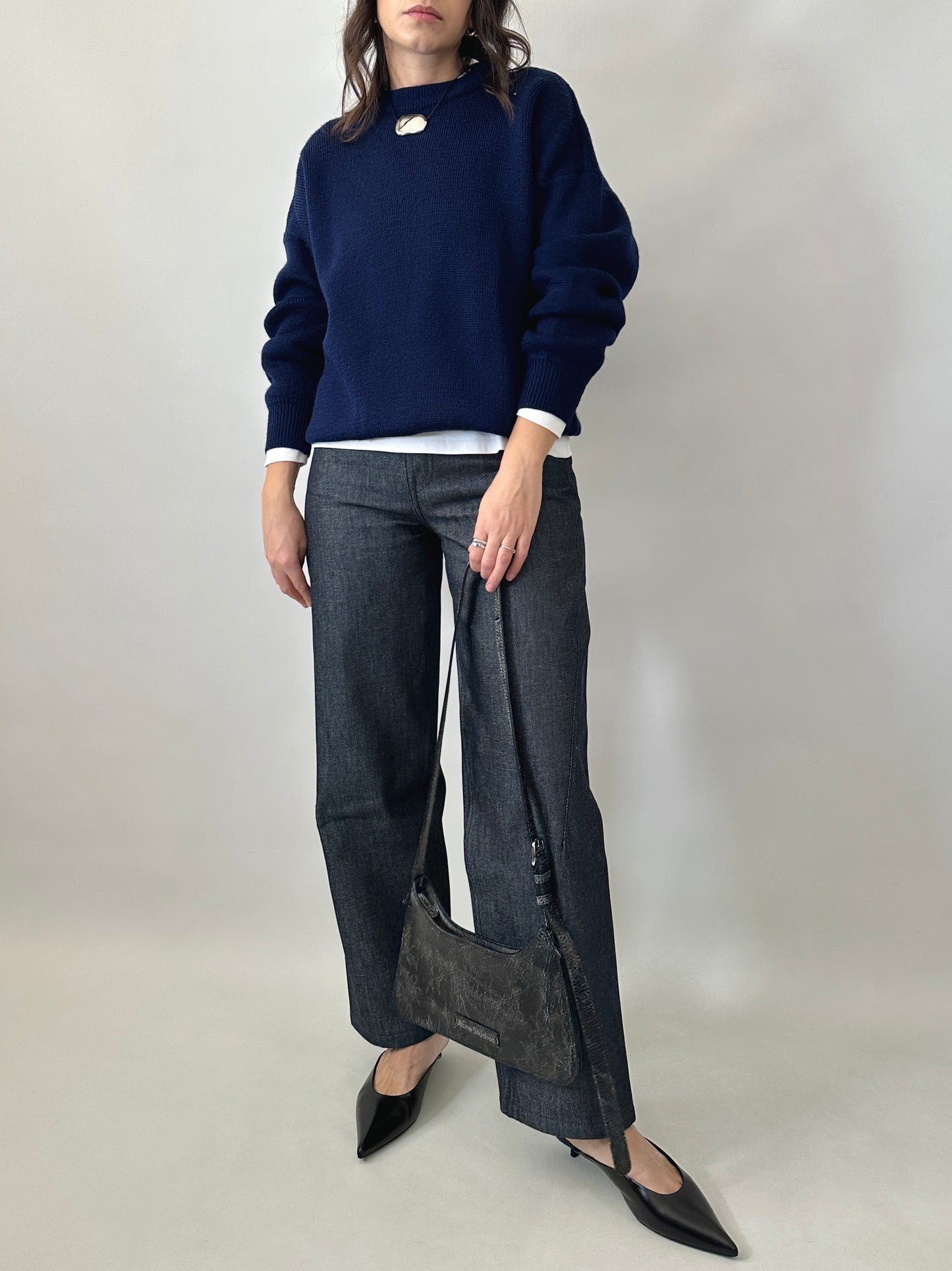 Blue wool crewneck sweater