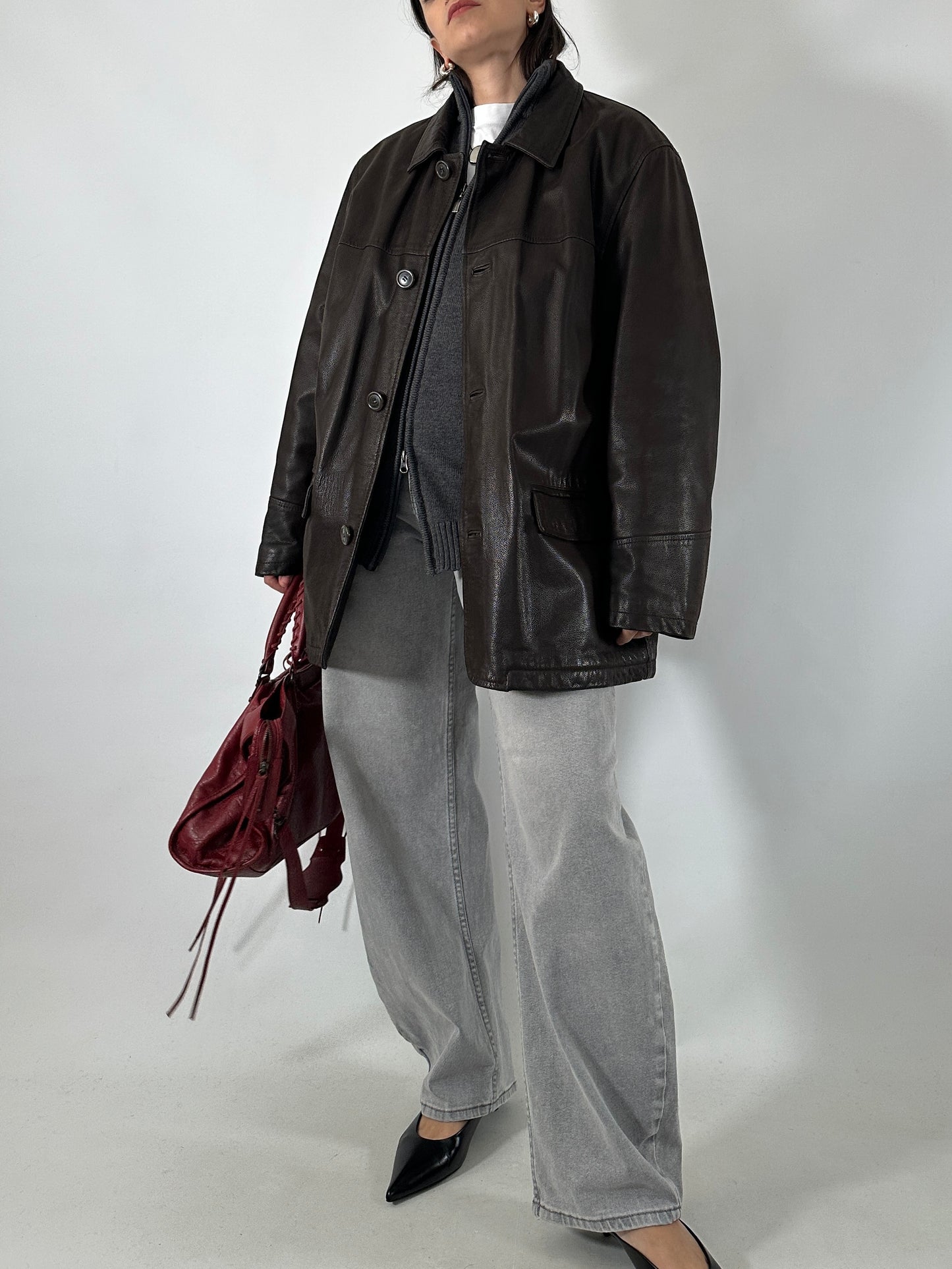 Soft leather coat with warm lining