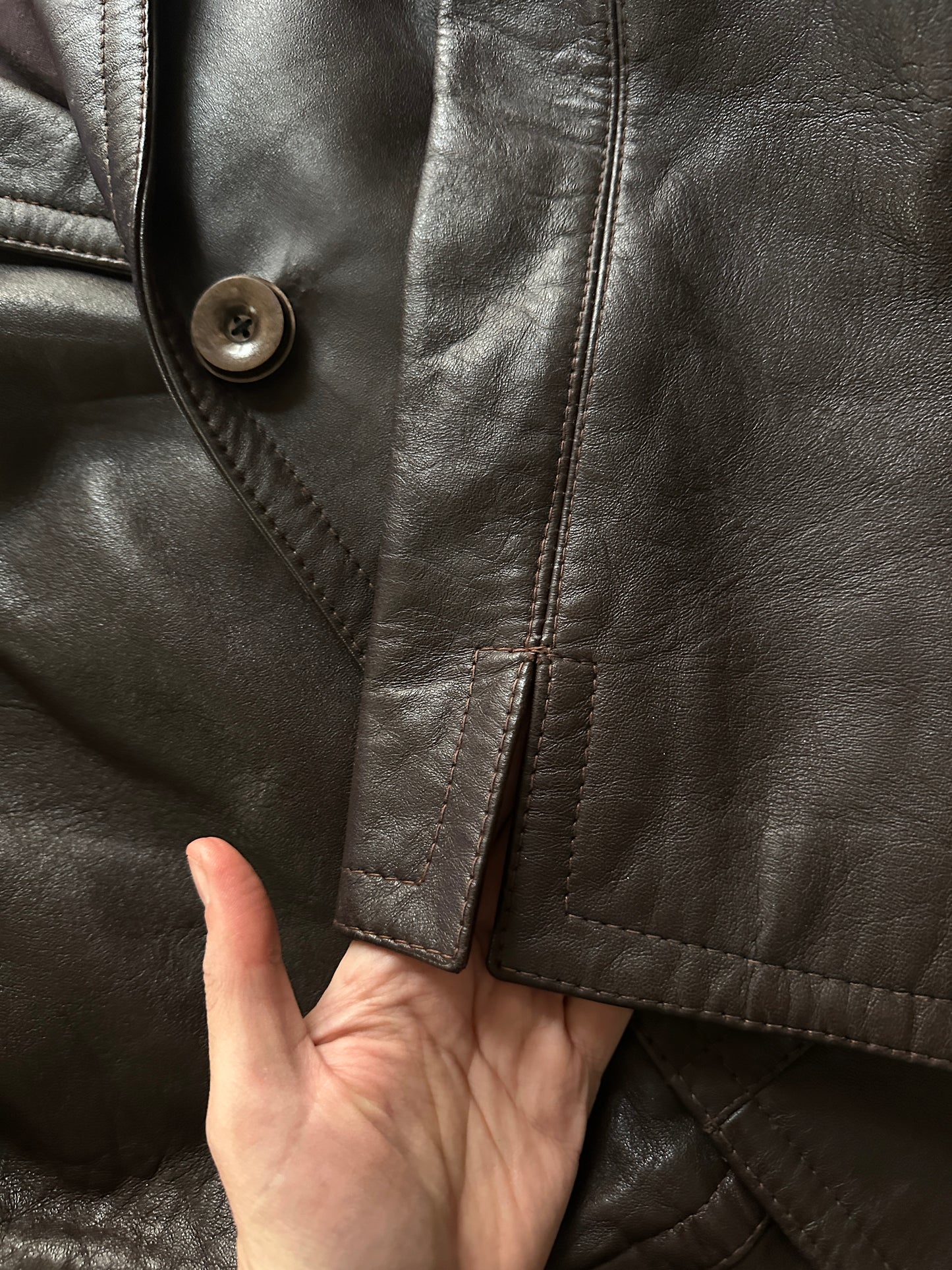 90s Brown Leather Long Jacket