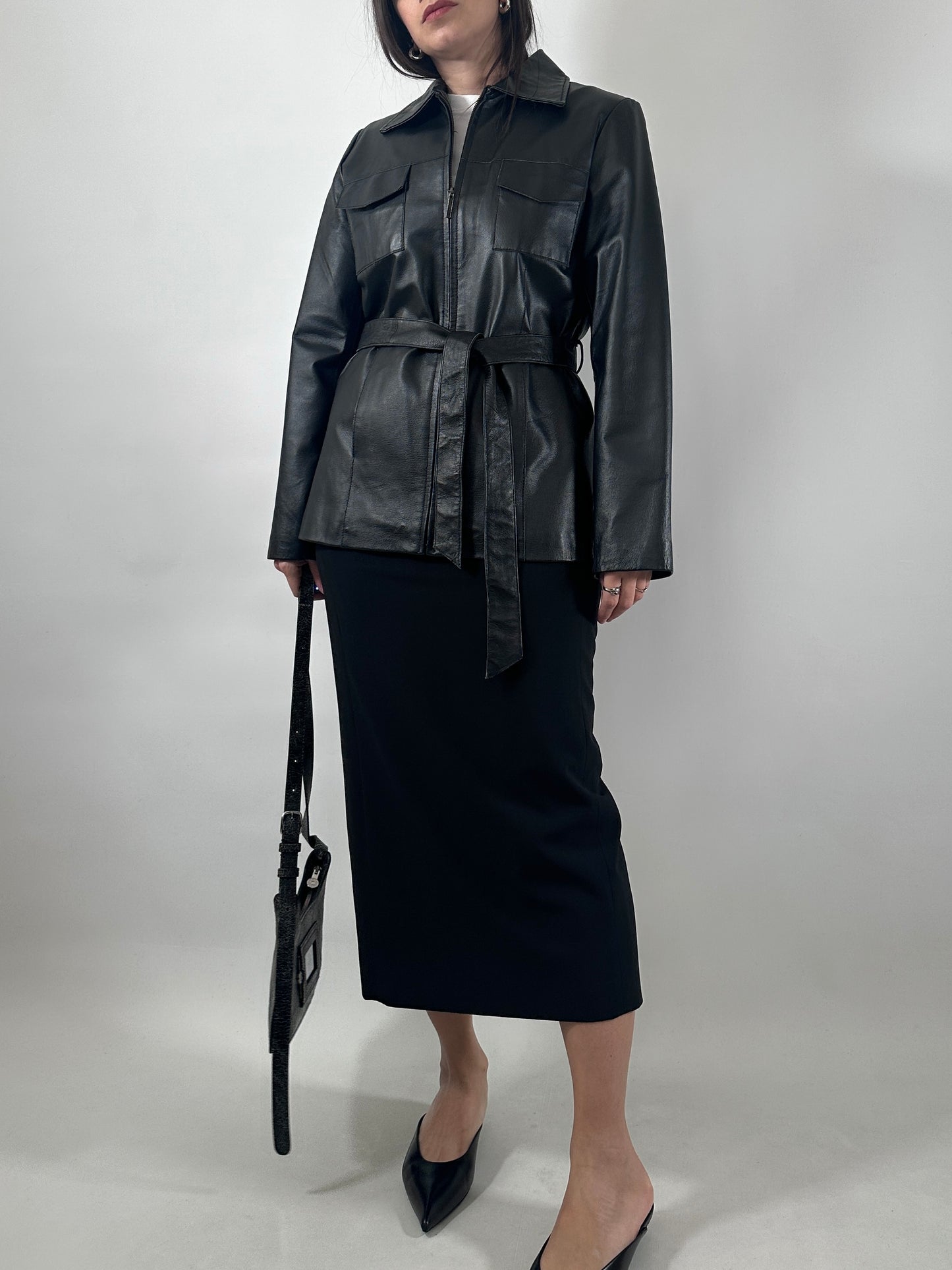 Vintage Leather Belted Jacket