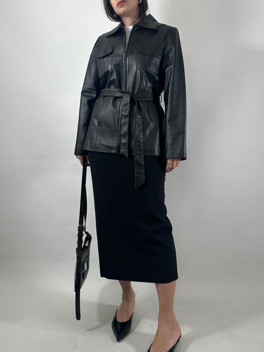 Vintage Leather Belted Jacket