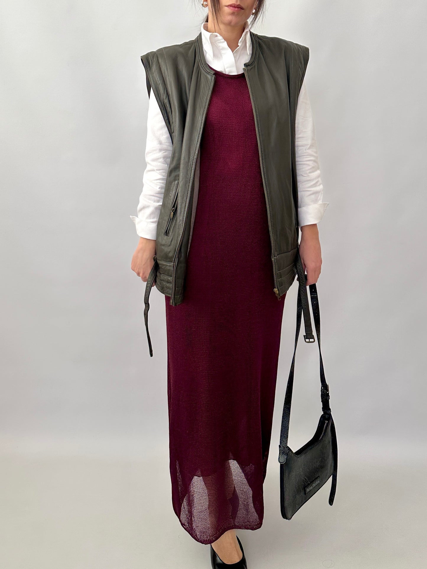 Grey genuine leather vintage vest