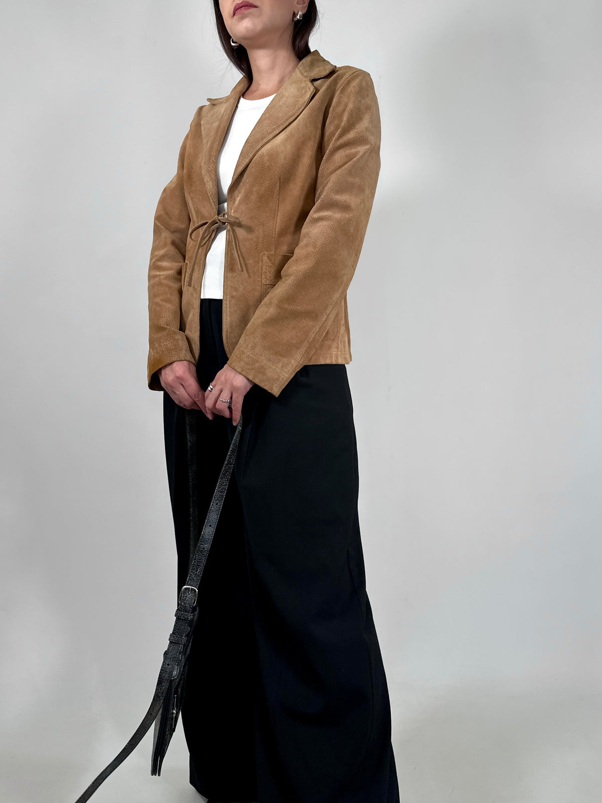 Tan Suede Tie-Front Blazer
