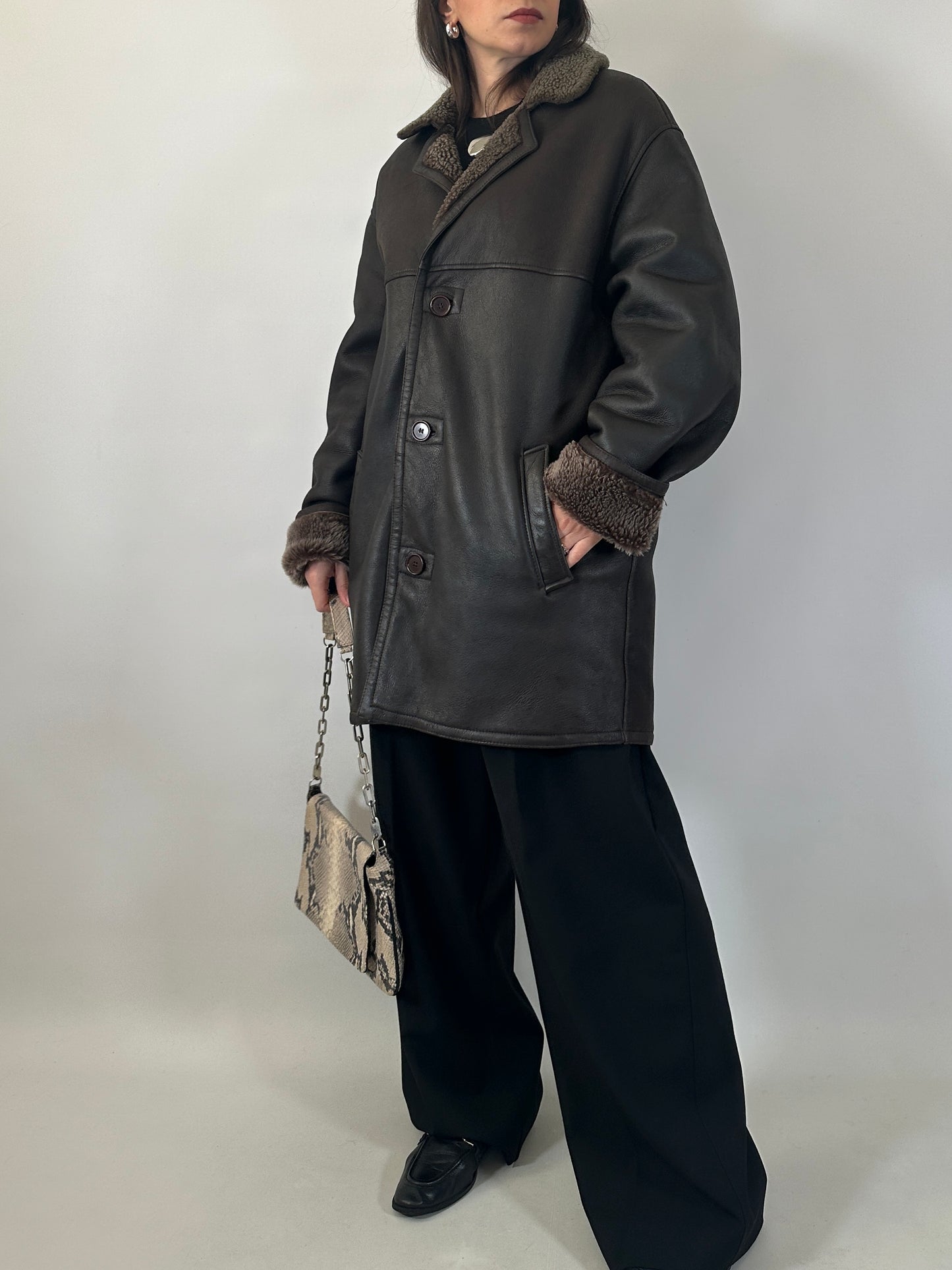 Vintage shearling coat brown and beige