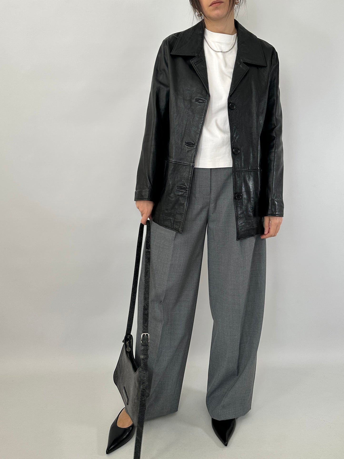 Black genuine leather vintage jacket