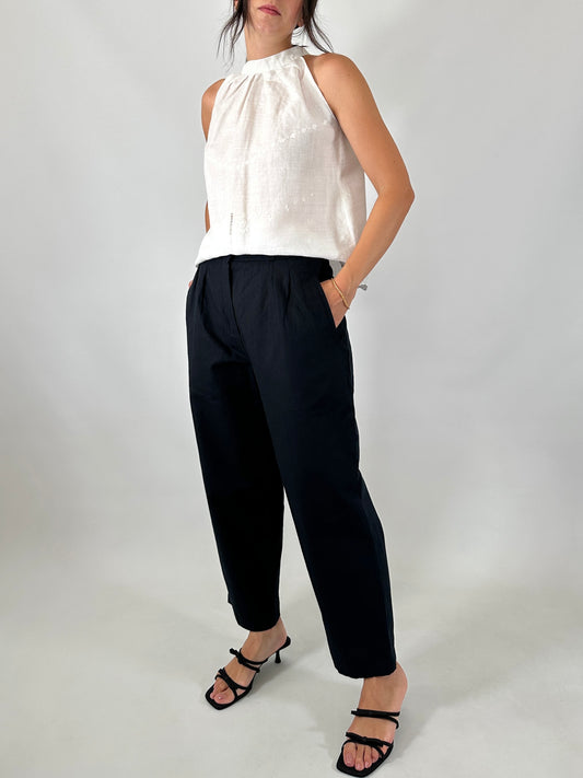 Barrel fit linen and cotton trousers