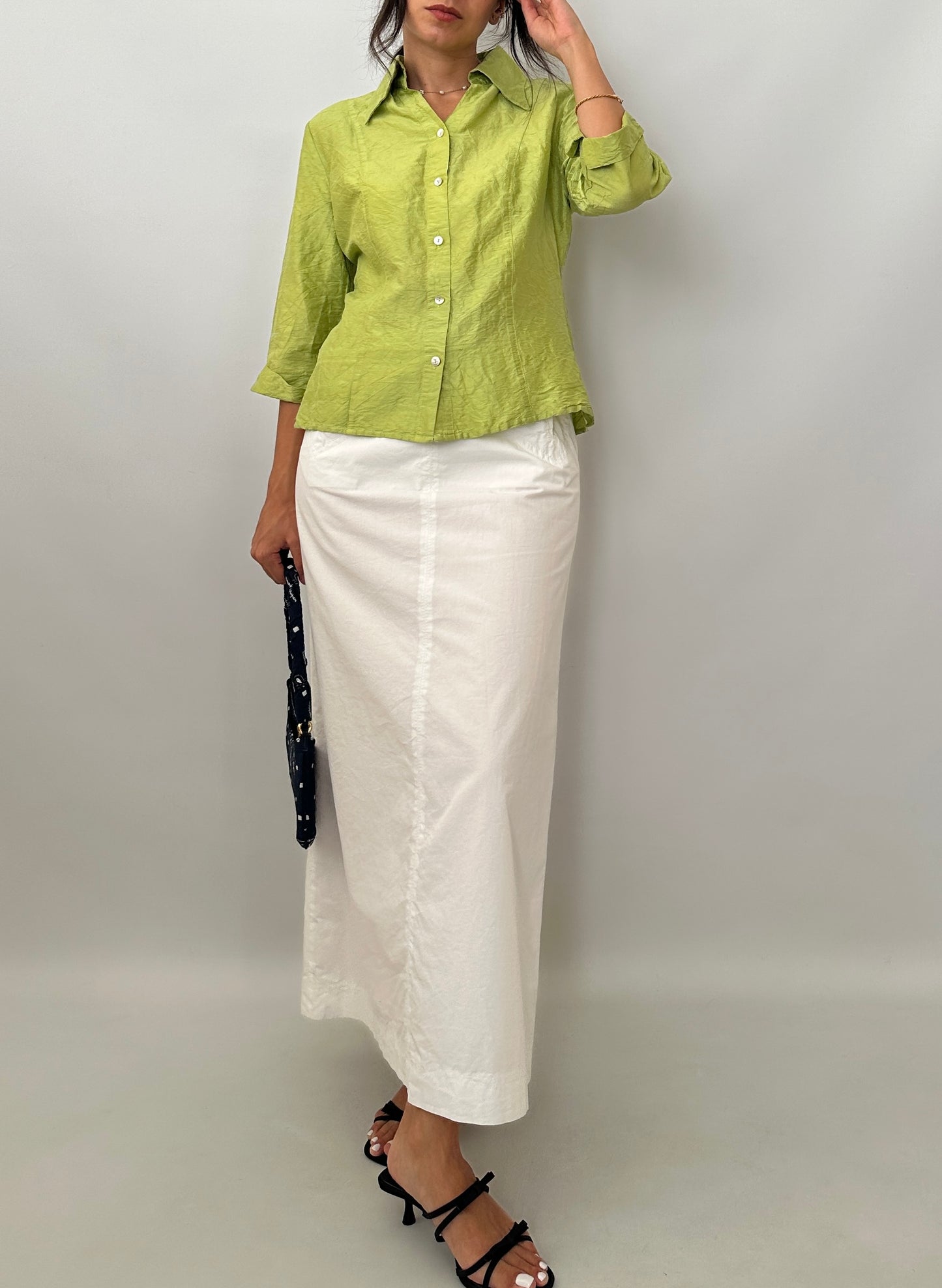 Y2K crinkled silk fitted shirt