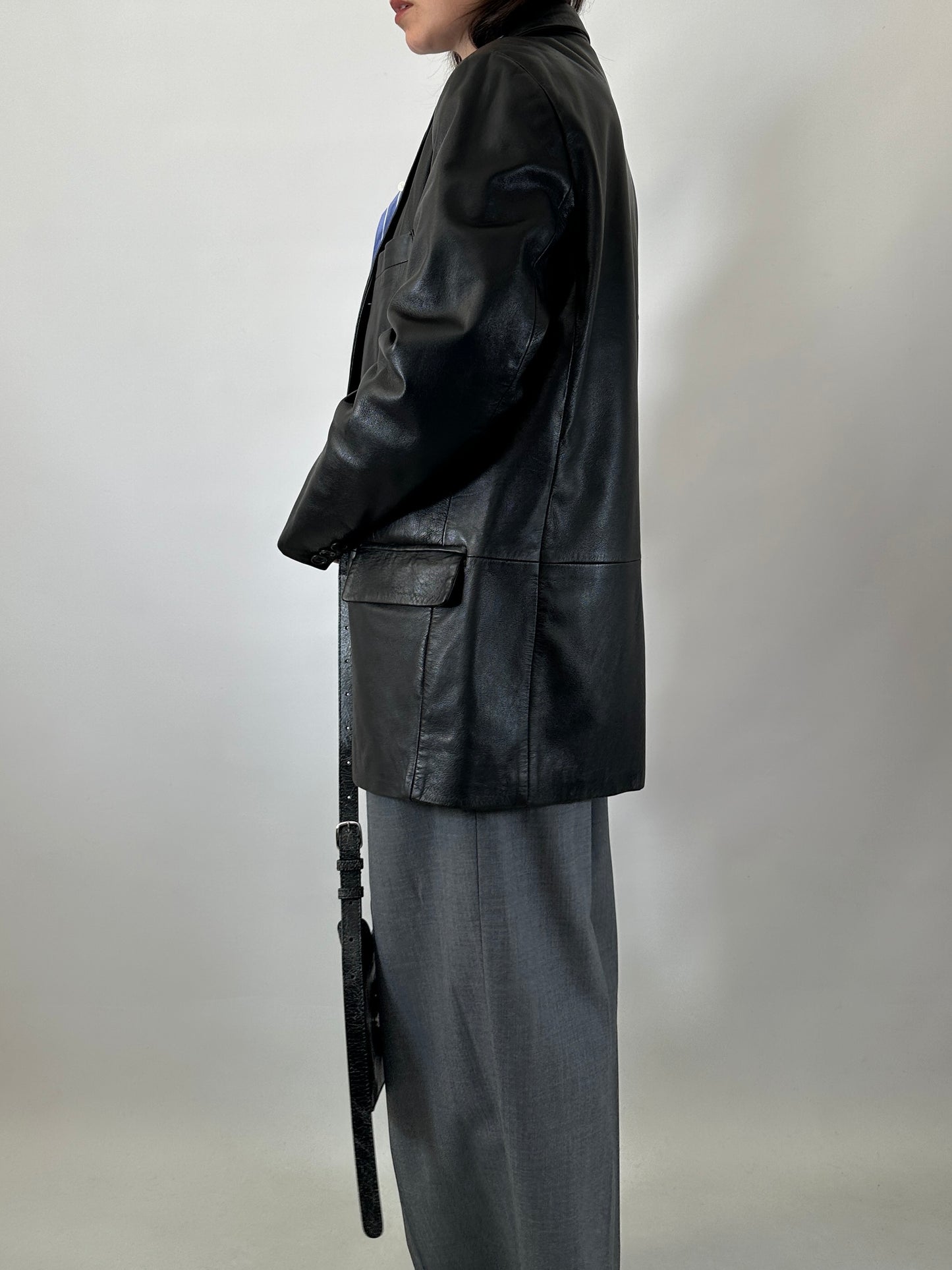 Genuine leather black blazer