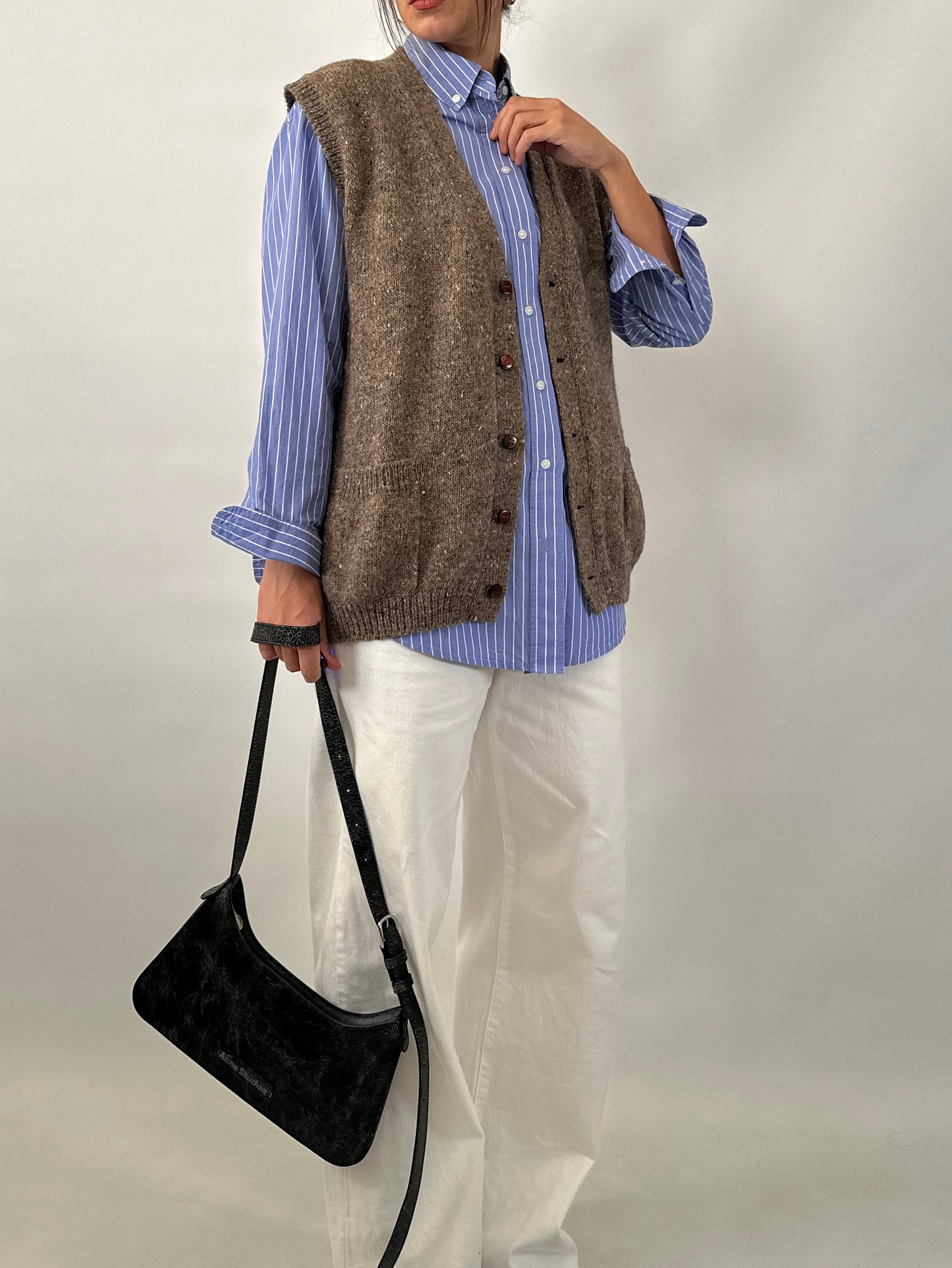 Button-front brown sweater vest