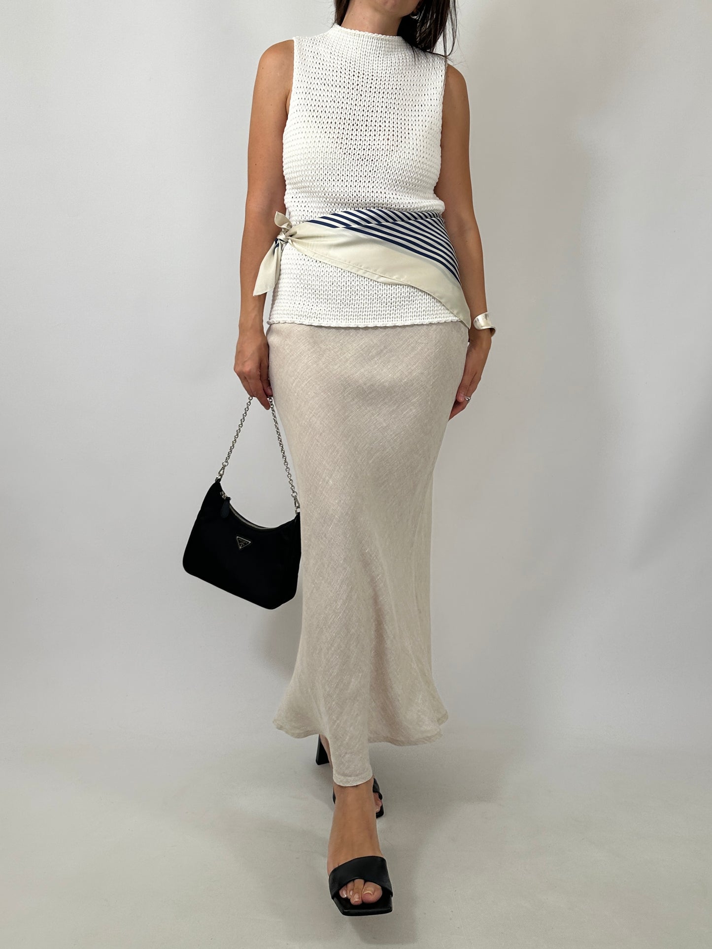 Linen Button-Detail Maxi Skirt