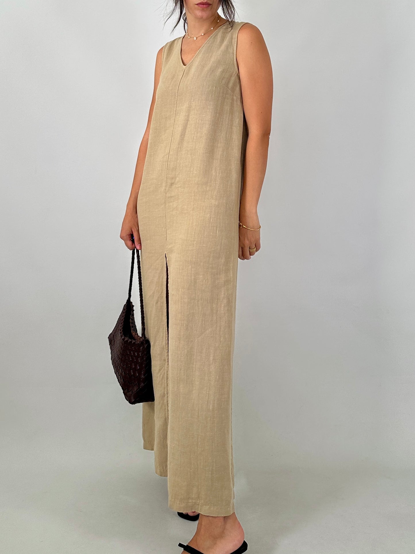 Pure linen split dress