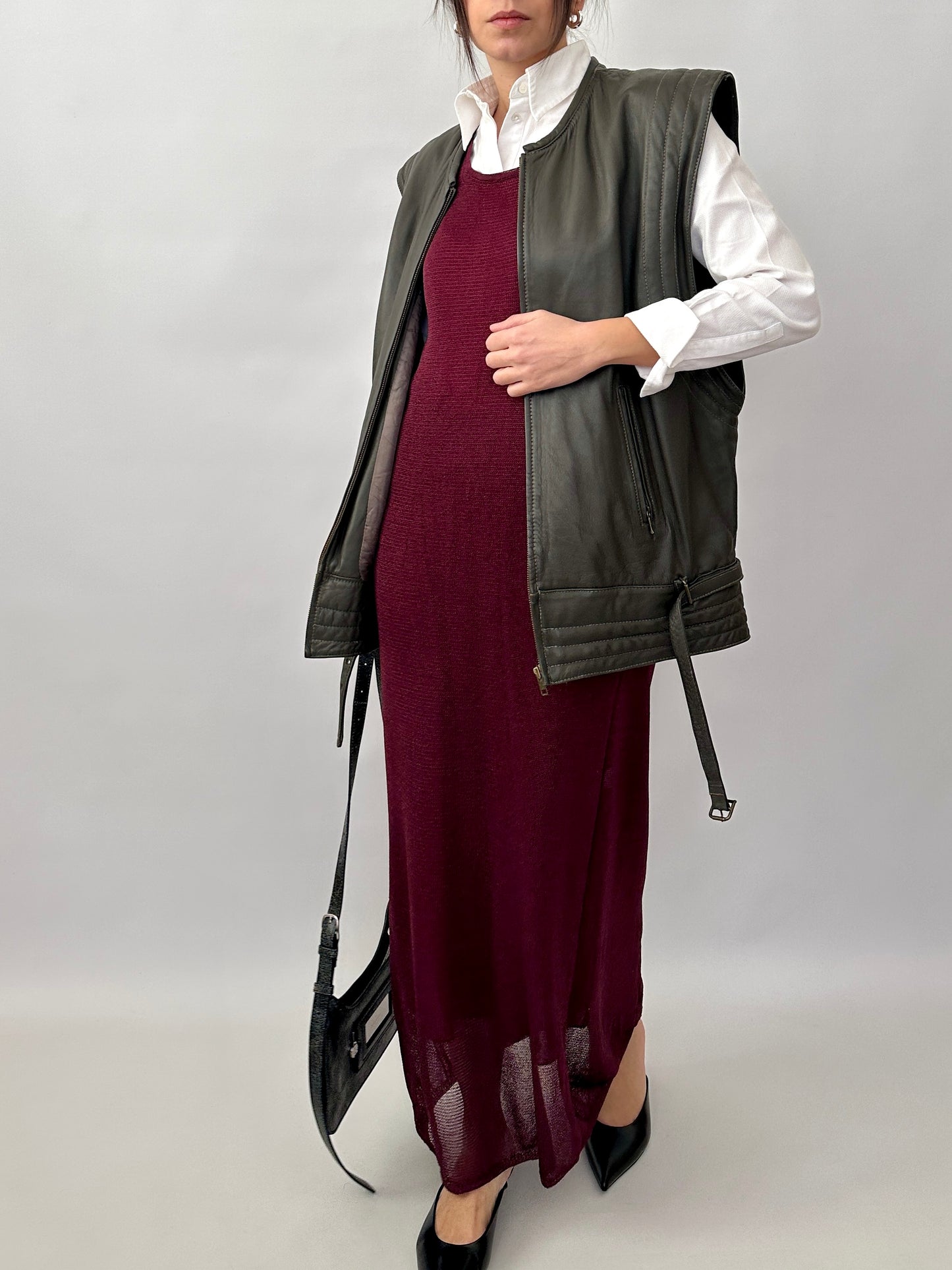 Grey genuine leather vintage vest