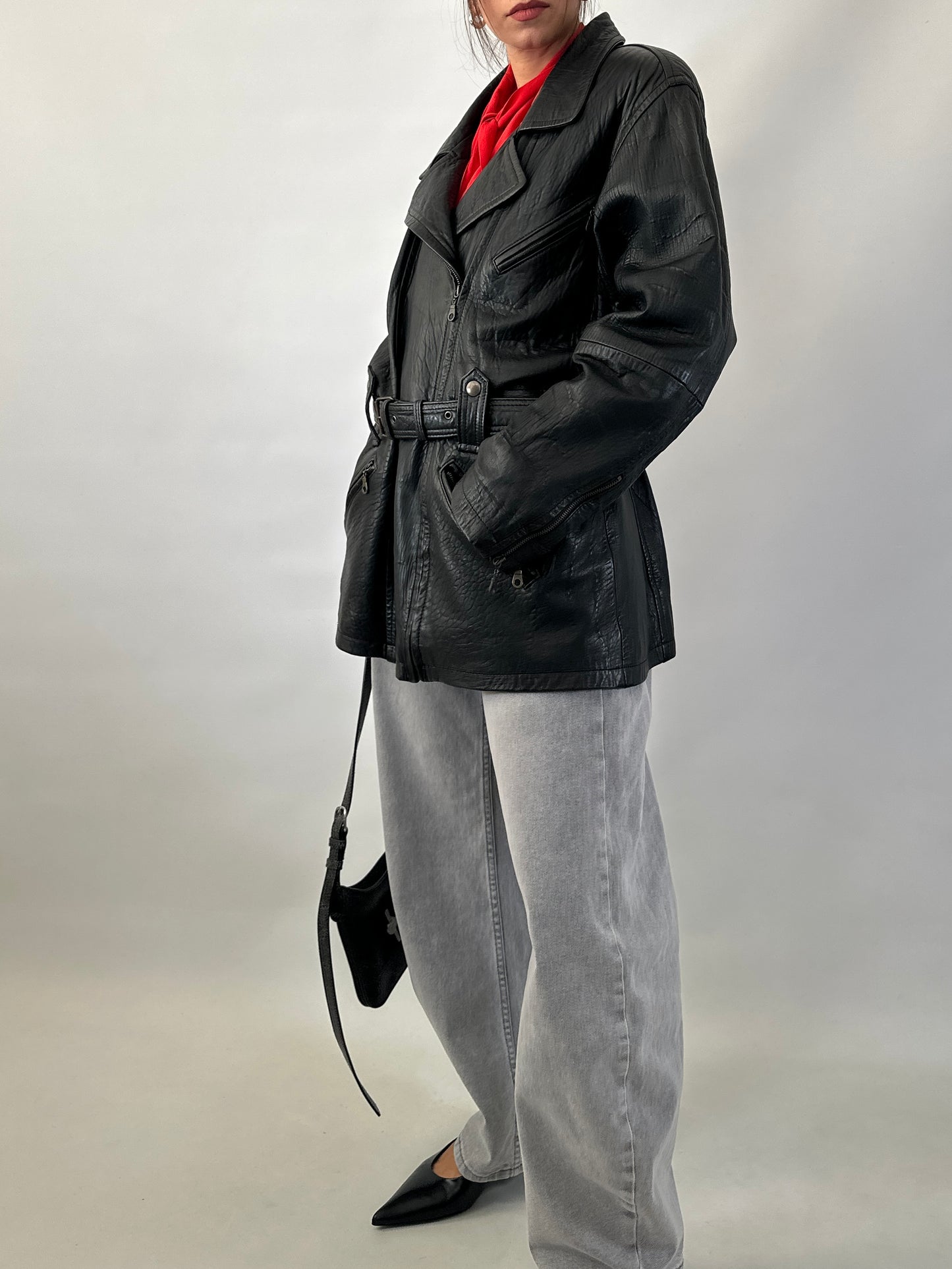 Vintage belted soft leather jacket