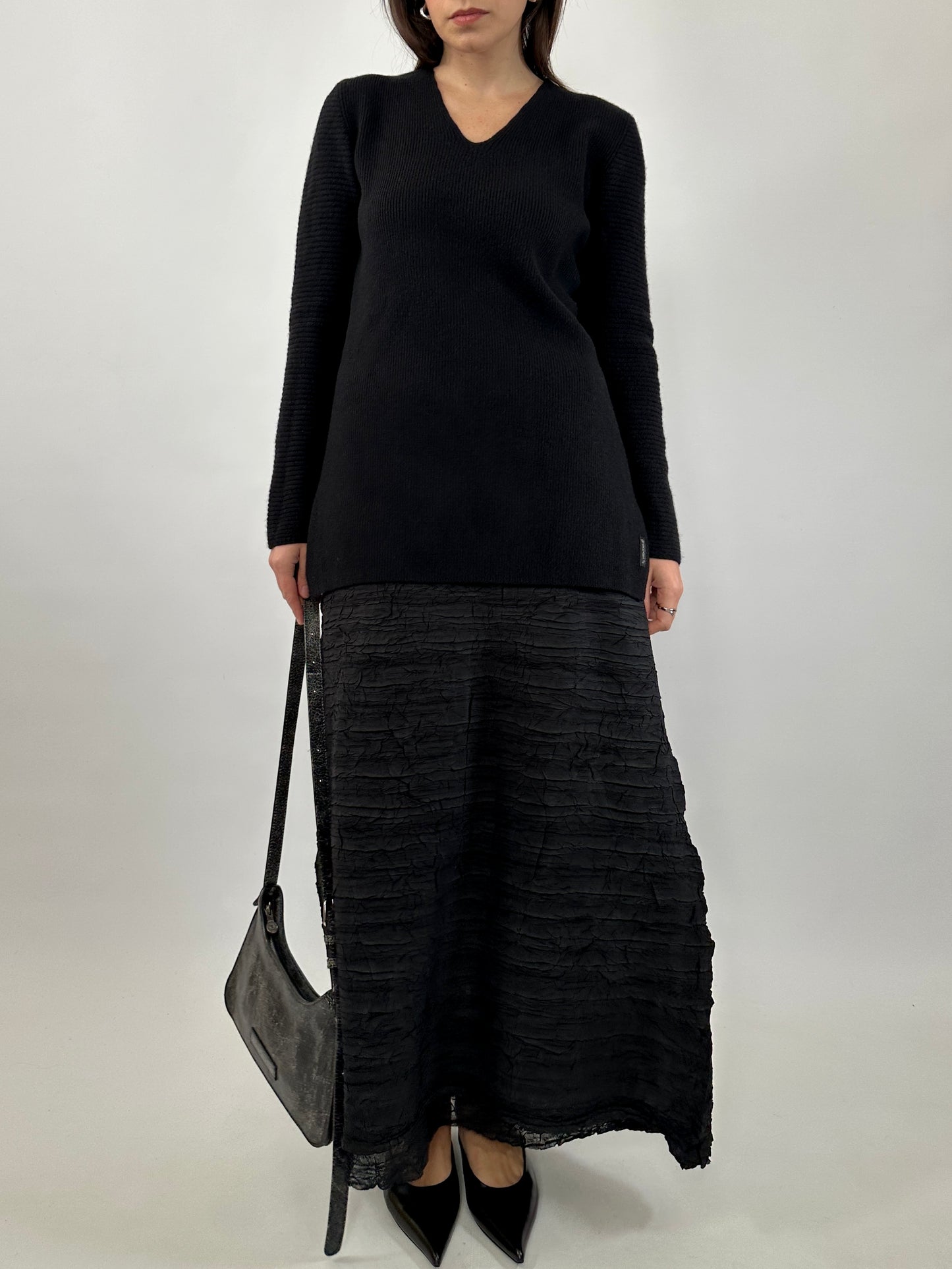 Black Crinkled Maxi Skirt