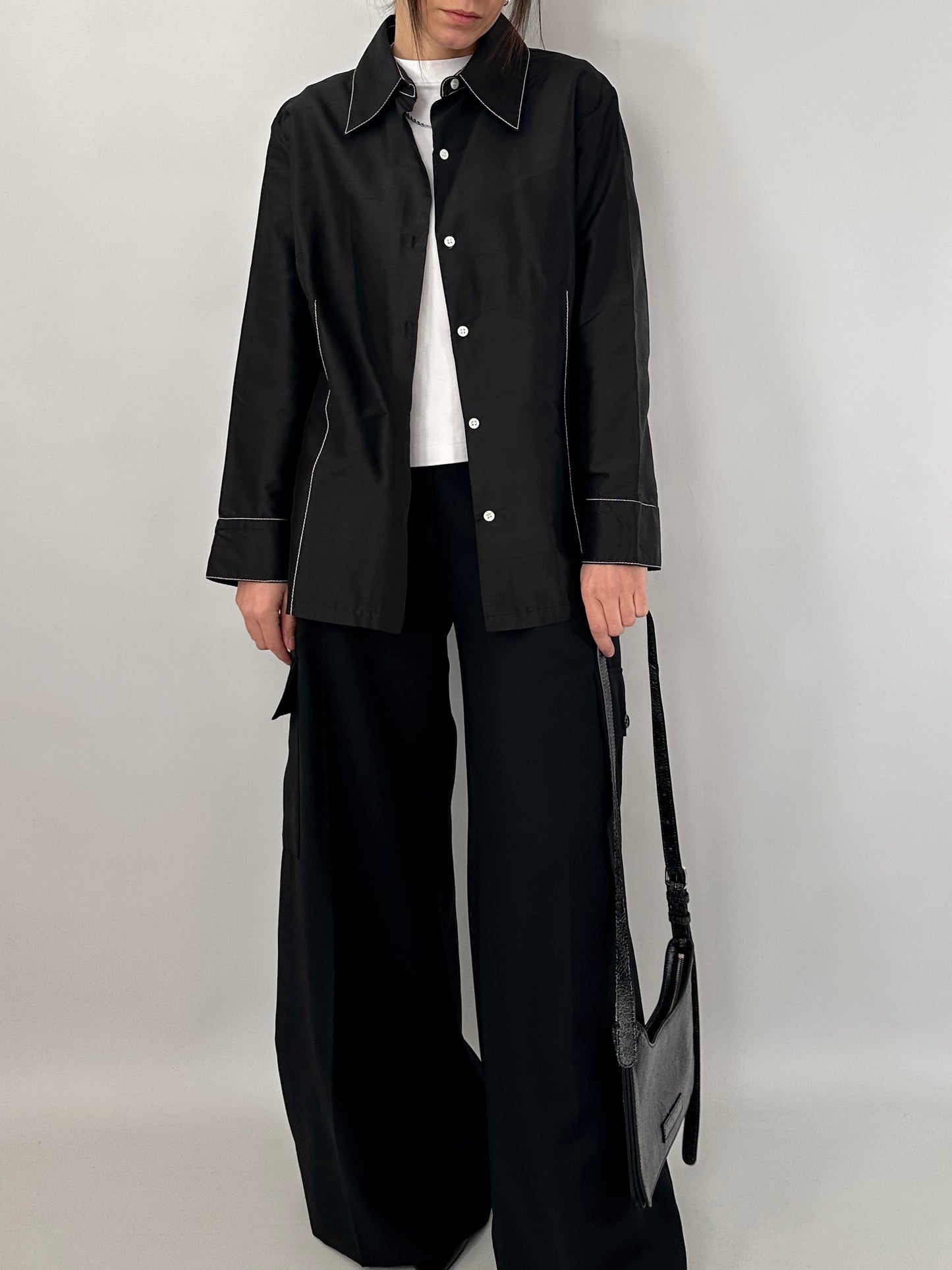 Contrast stitch silk shirt