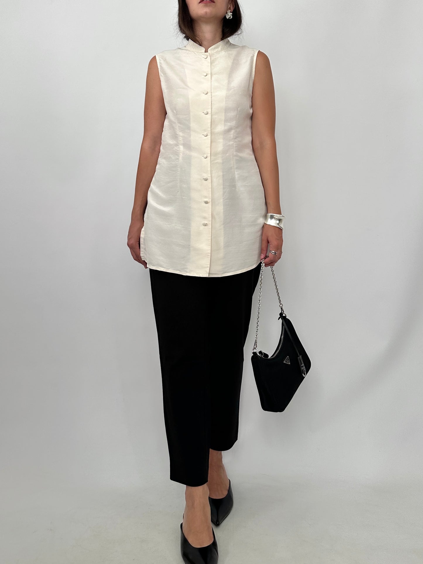 Silk Mandarin Collar Blouse
