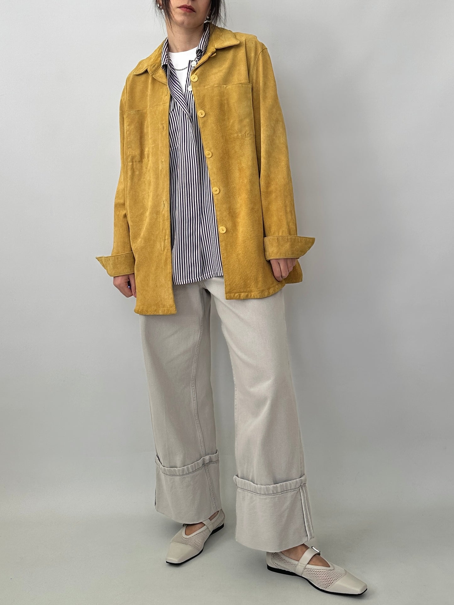 Yellow real suede overshirt