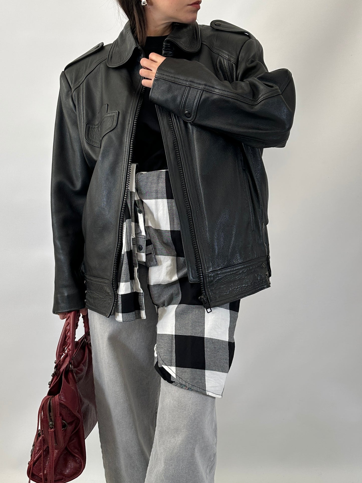 Vintage leather bomber with removable inner vest