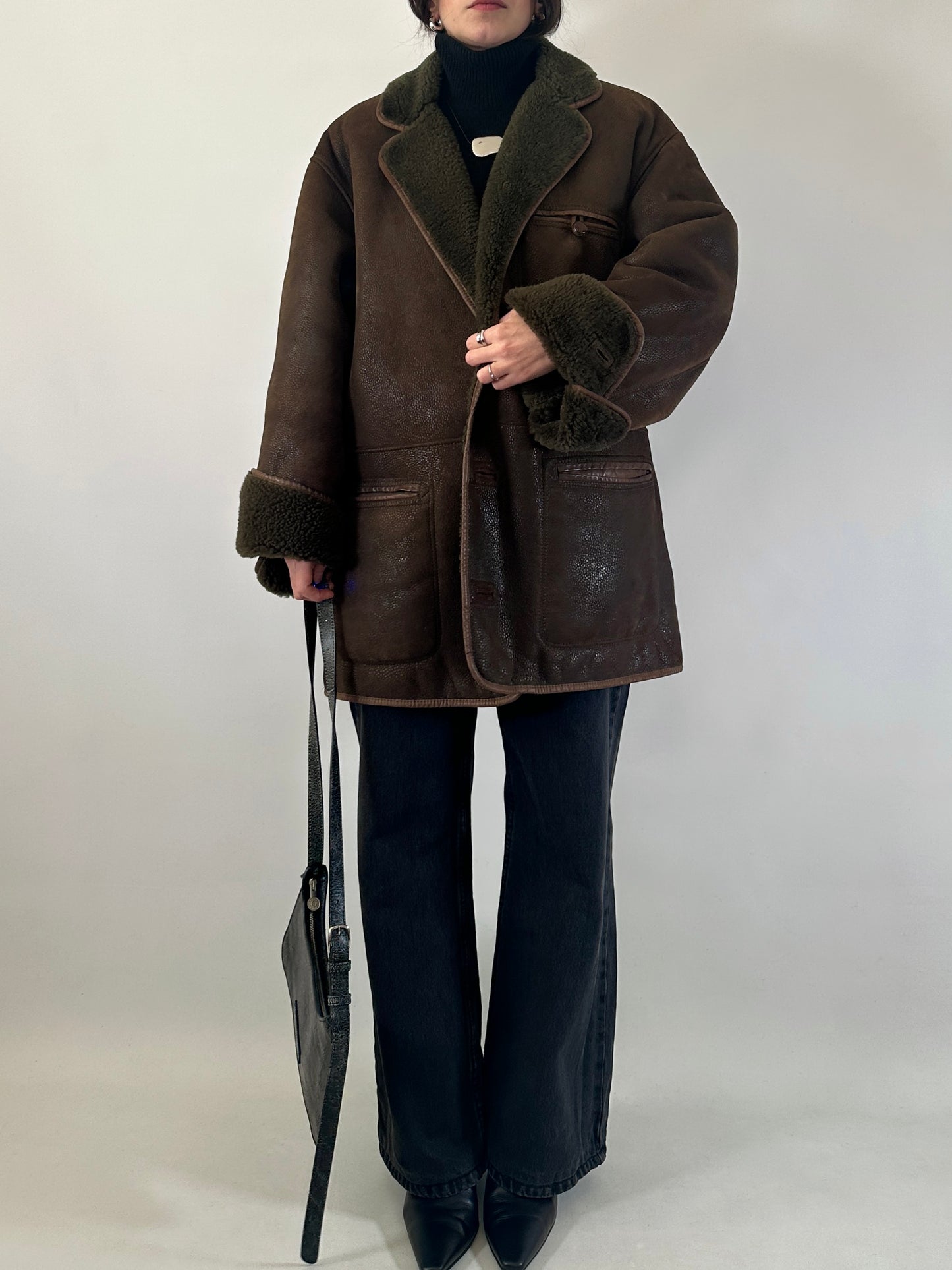 Original vintage wild shearling in brown & green