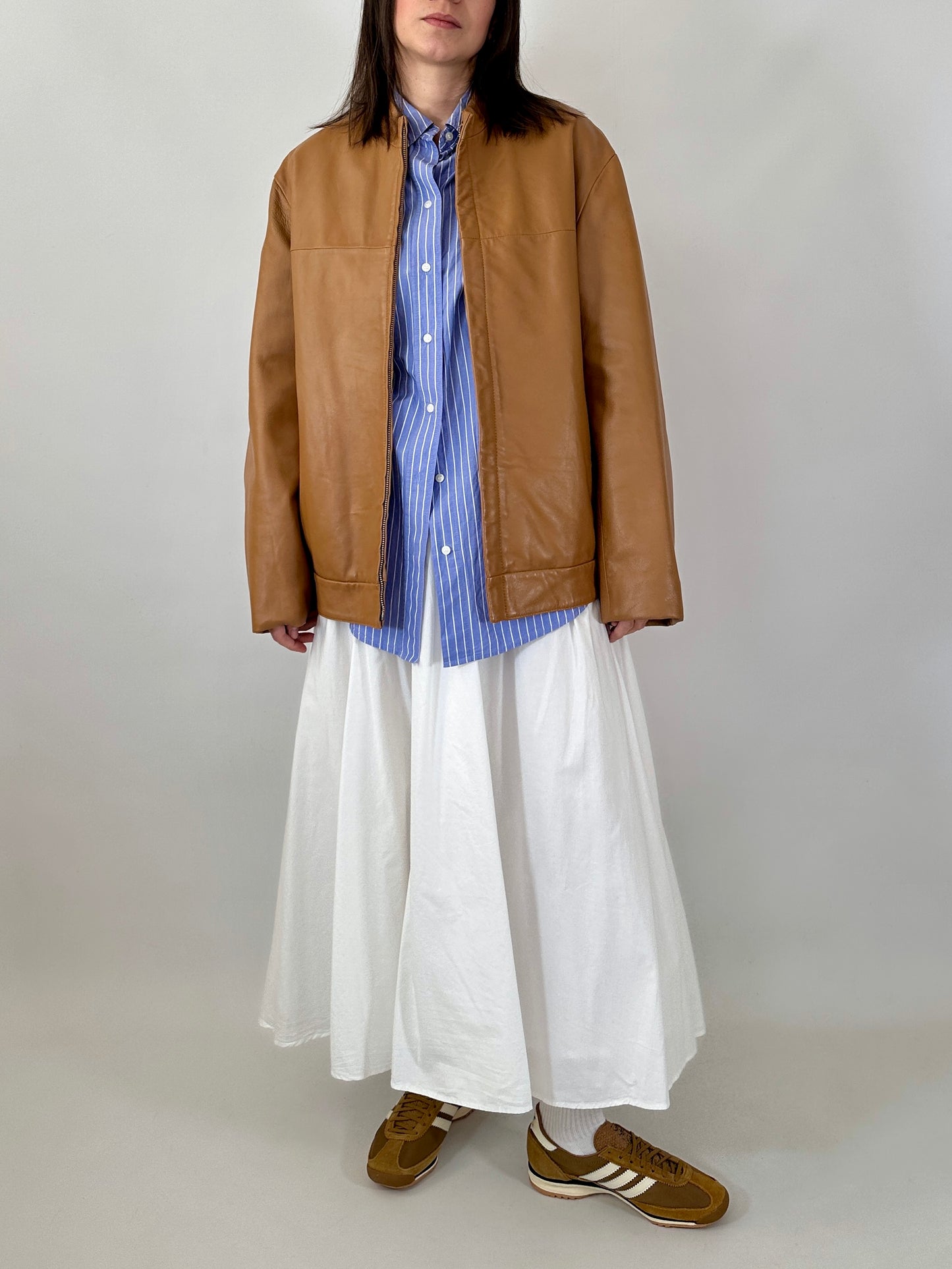 Biscuit oversized leather jacket