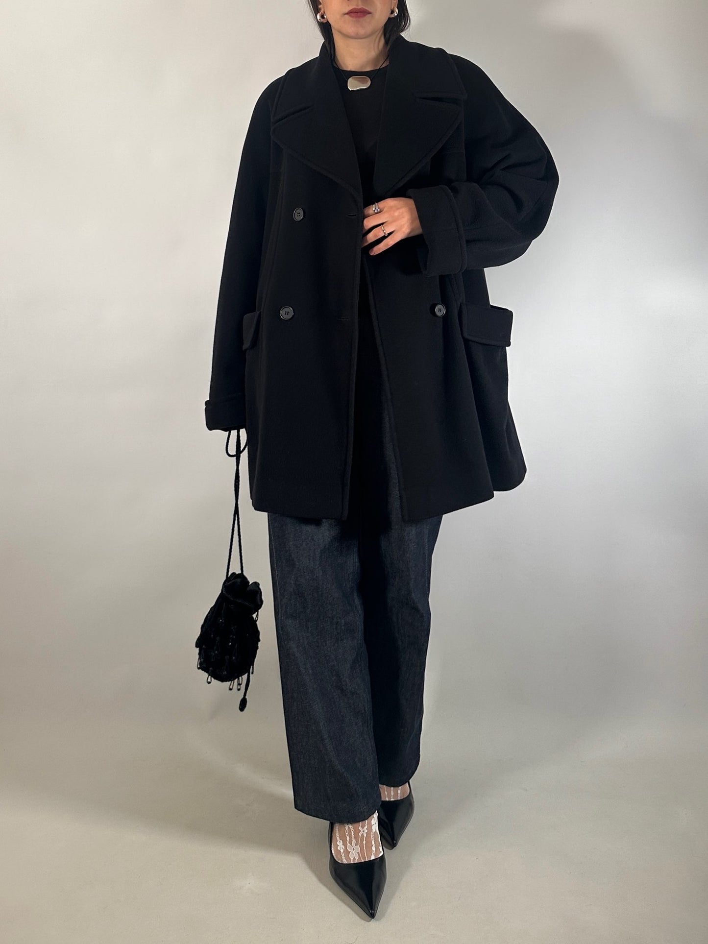 Vintage Black Cashmere Blend Peacoat