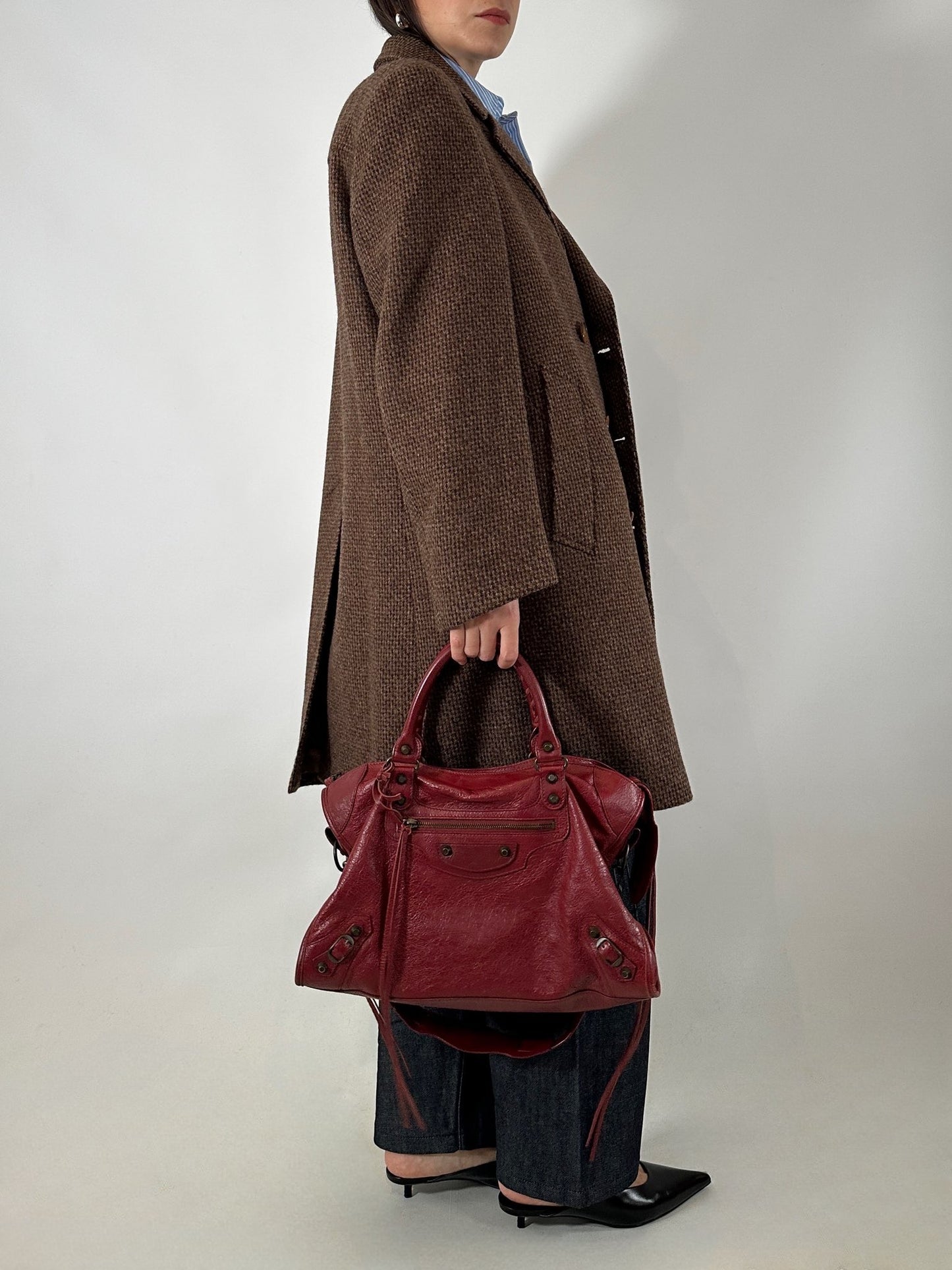 Brown tweed double-breasted coat