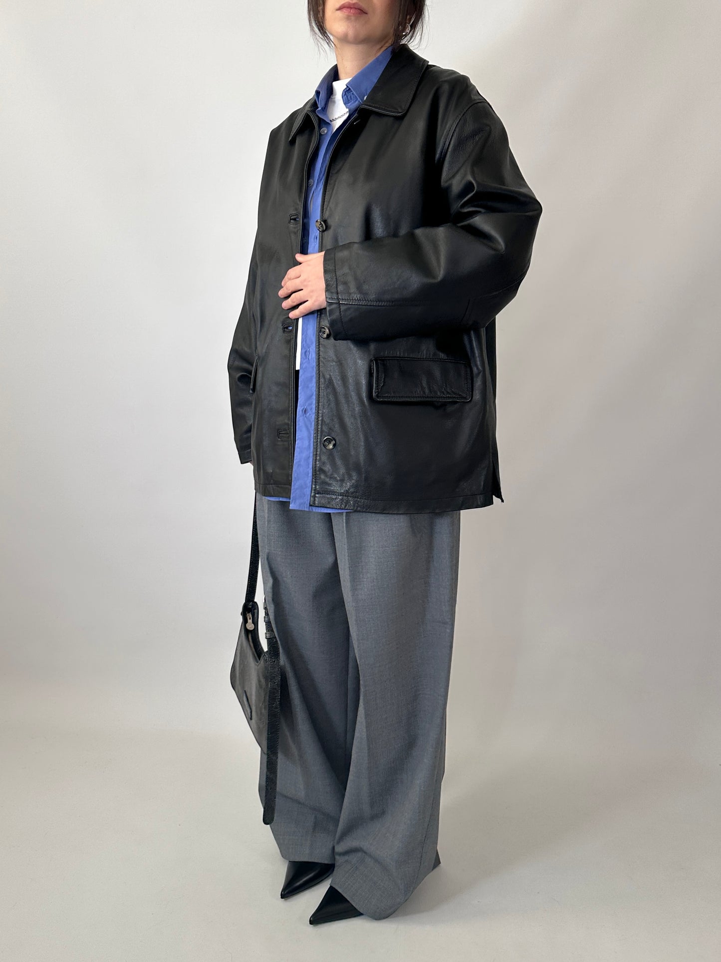 Boxy fit genuine leather jacket