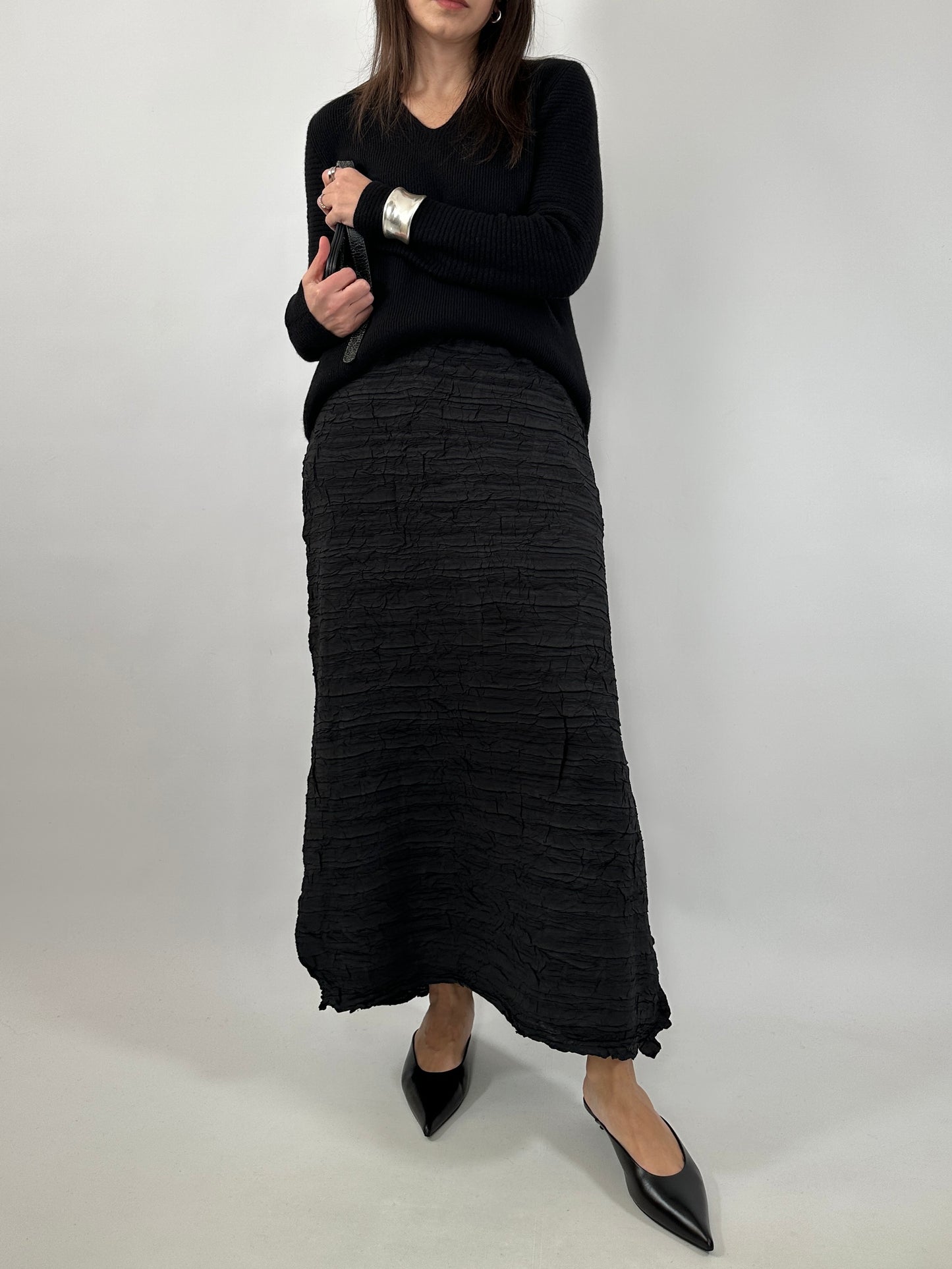 Black Crinkled Maxi Skirt
