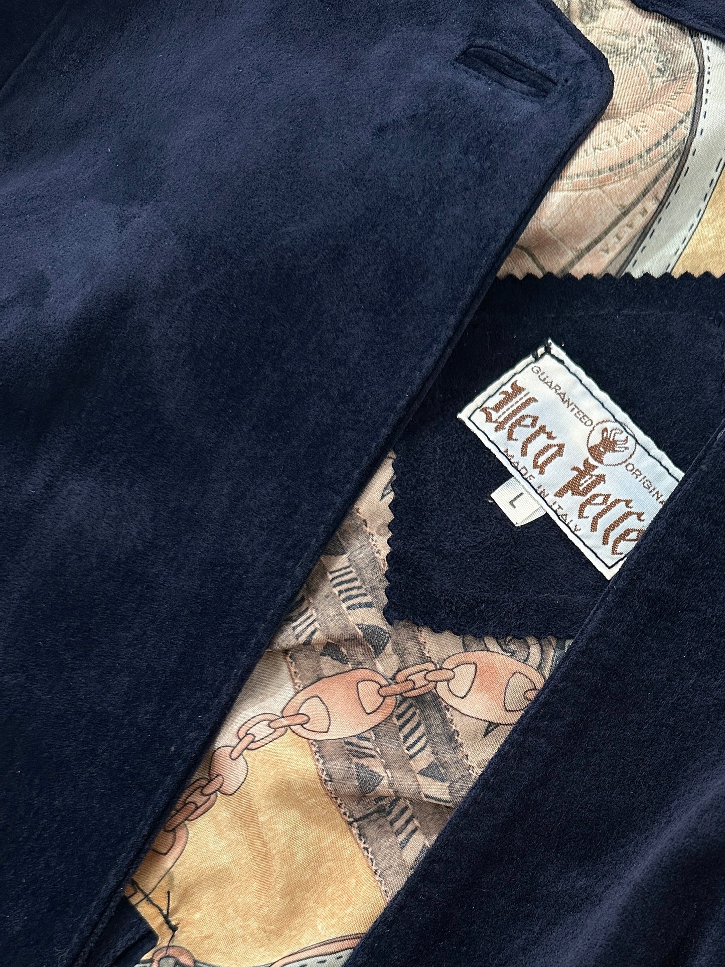 Vintage suede coat with back button detail