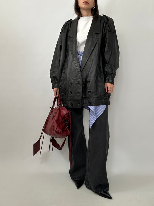 Oversized Vintage Leather Power Jacket