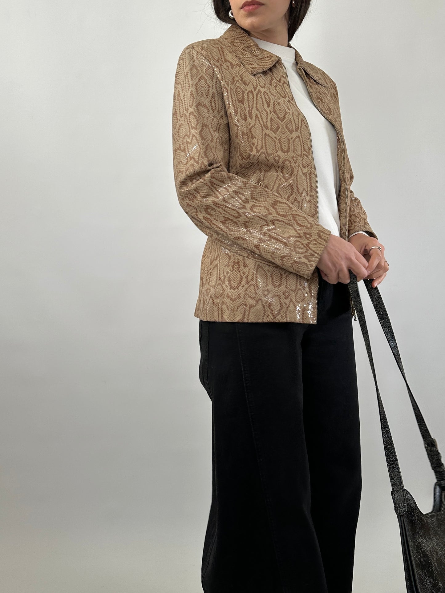 Vintage Snake Print Leather Jacket
