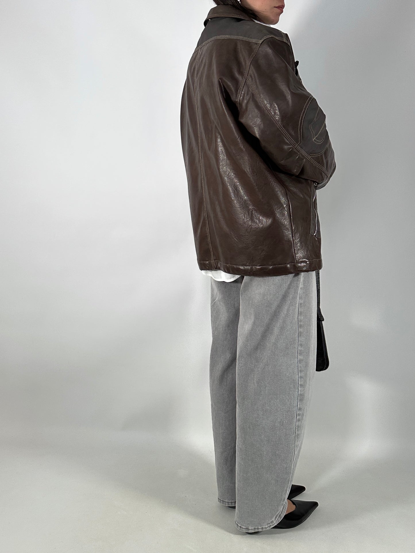 Vintage utility leather and nylon jacket