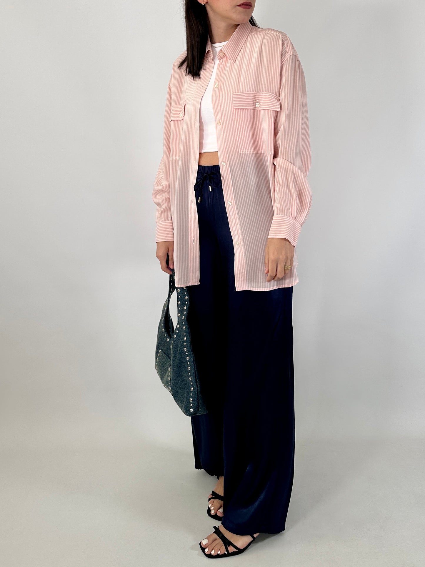 Pure silk striped pink shirt