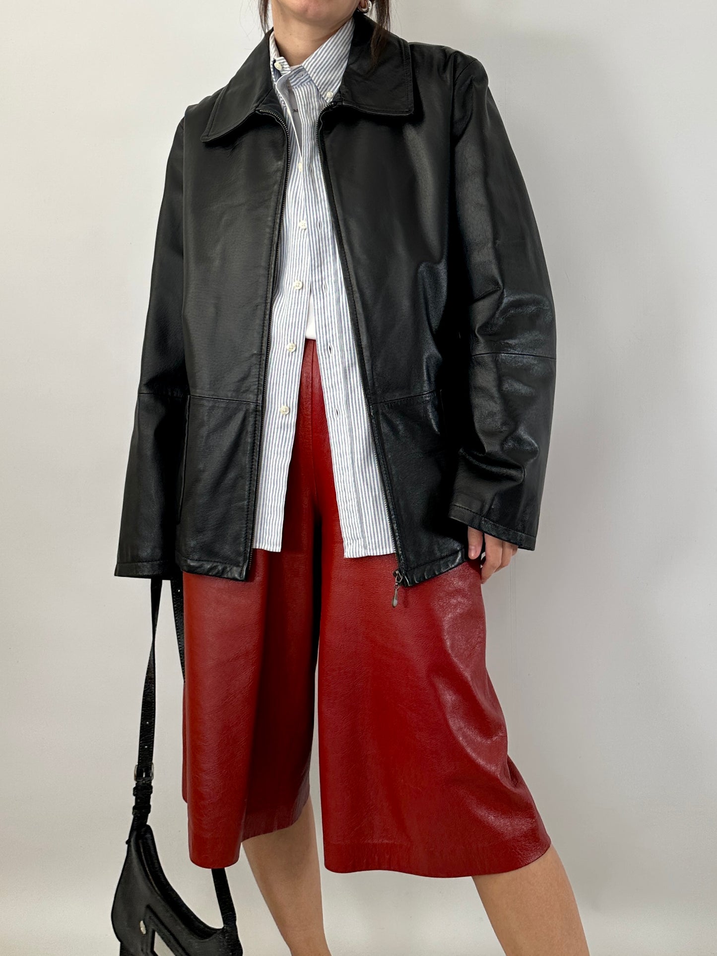 Black leather zip-up jacket