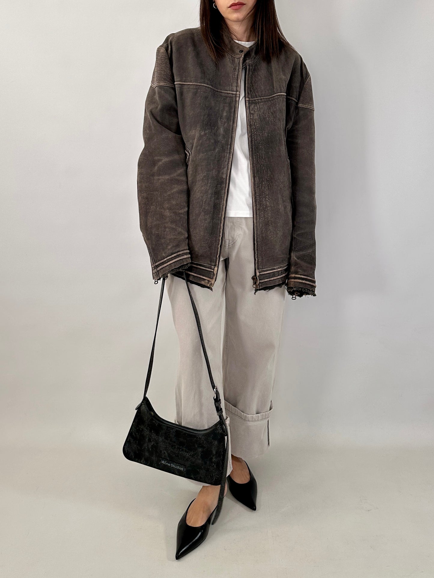 Boss distressed leather racer jacket