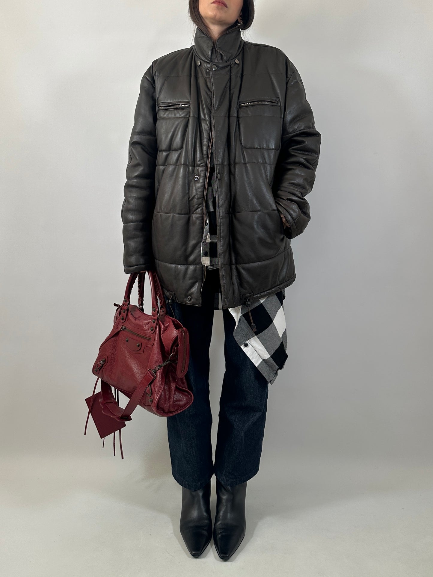 Dark Brown Quilted Leather Jacket