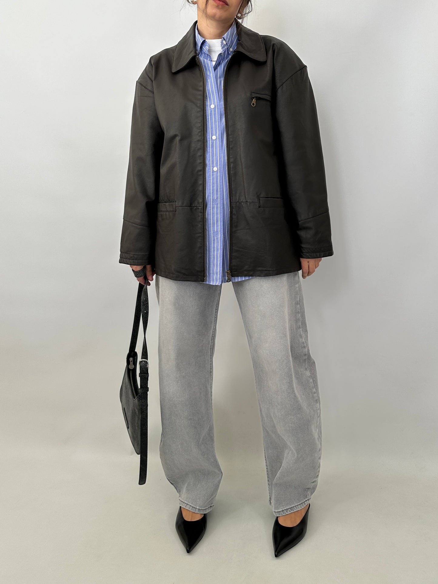 Brown leather zipped jacket