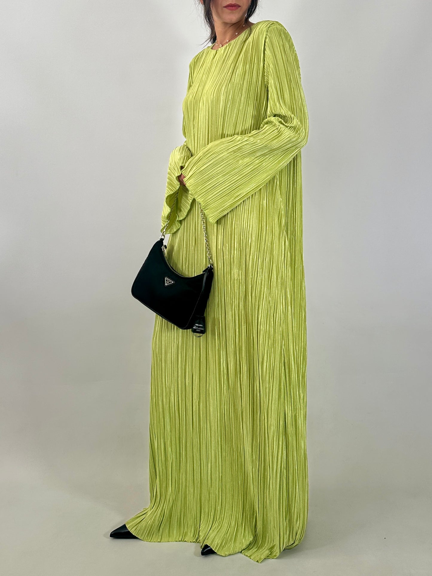 Lime green maxi pleated dress