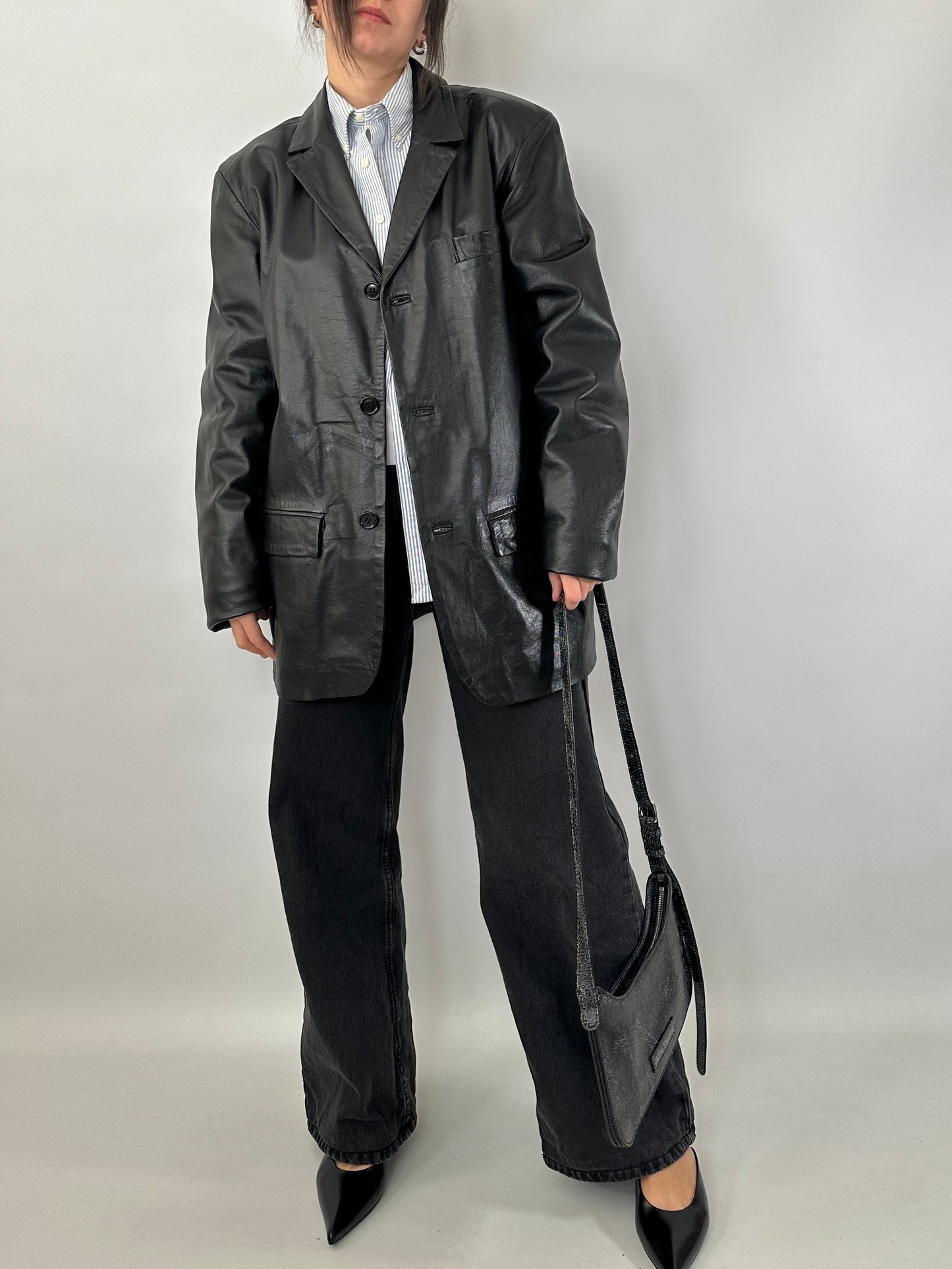 Genuine leather oversize blazer