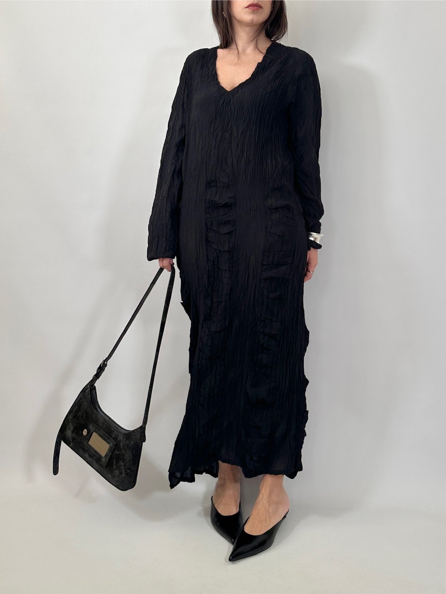 Black Crinkled Texture Dress