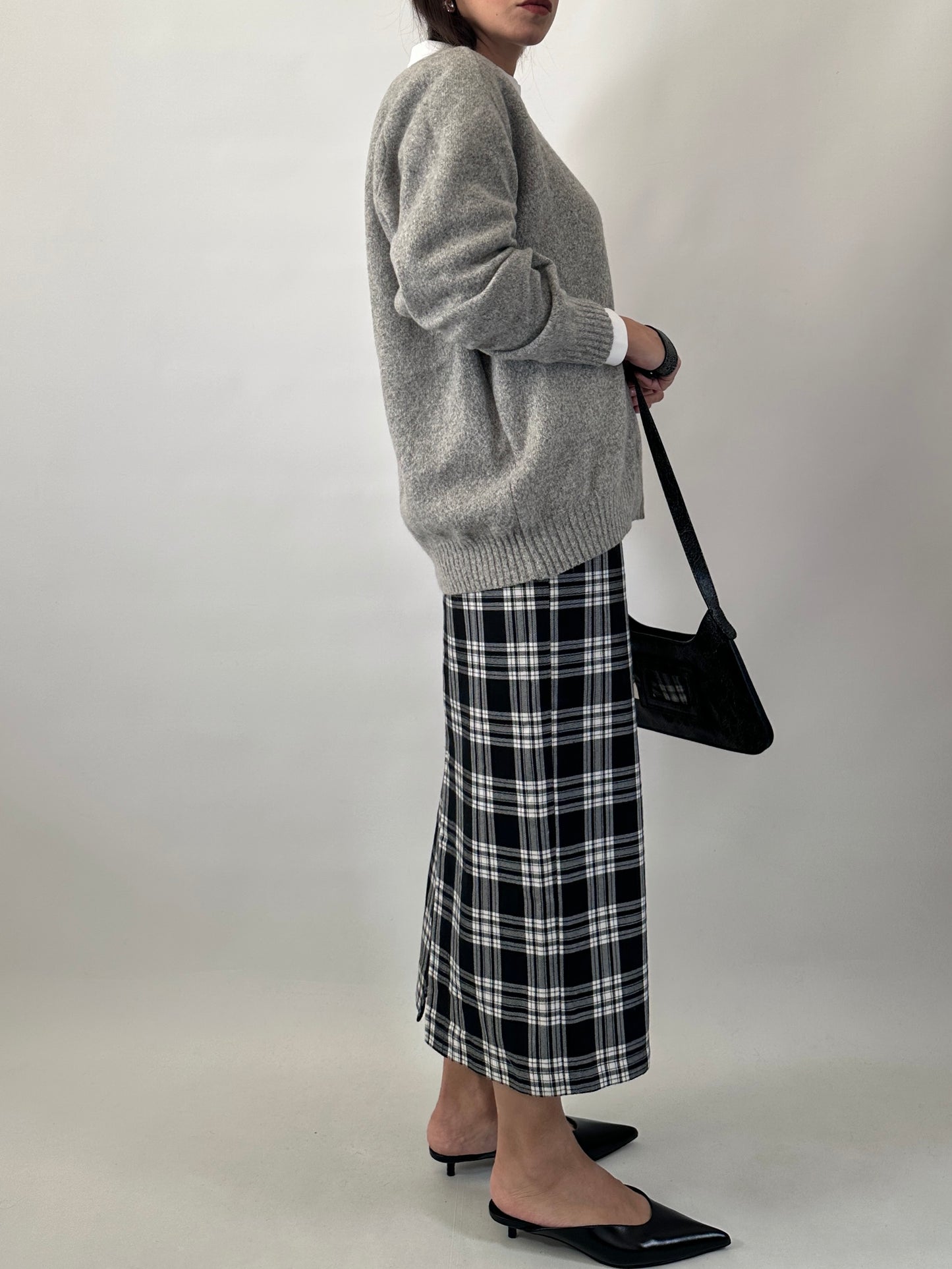Checked long pencil skirt